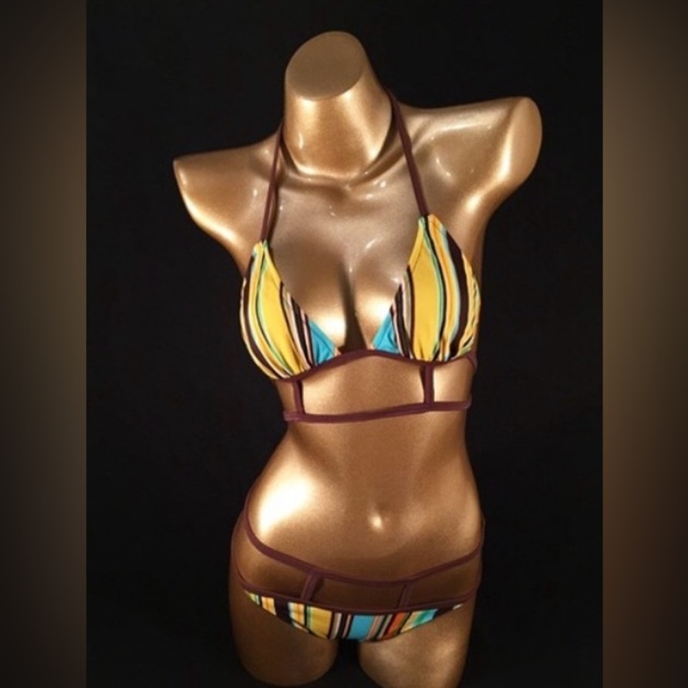 ✅ NEW ✅ Striped Yellow and Blue Bikini